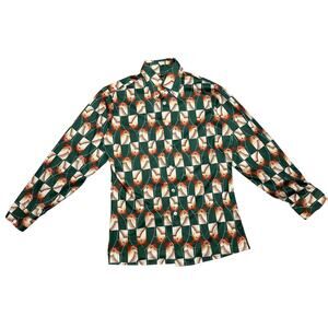Vintage 70s Manhattan Dagger Collar Disco Shirt Men’s M 15.5x35 Geometric Print